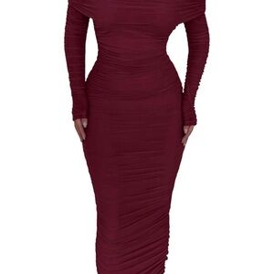Elegant Burgundy Off-Shoulder Dress